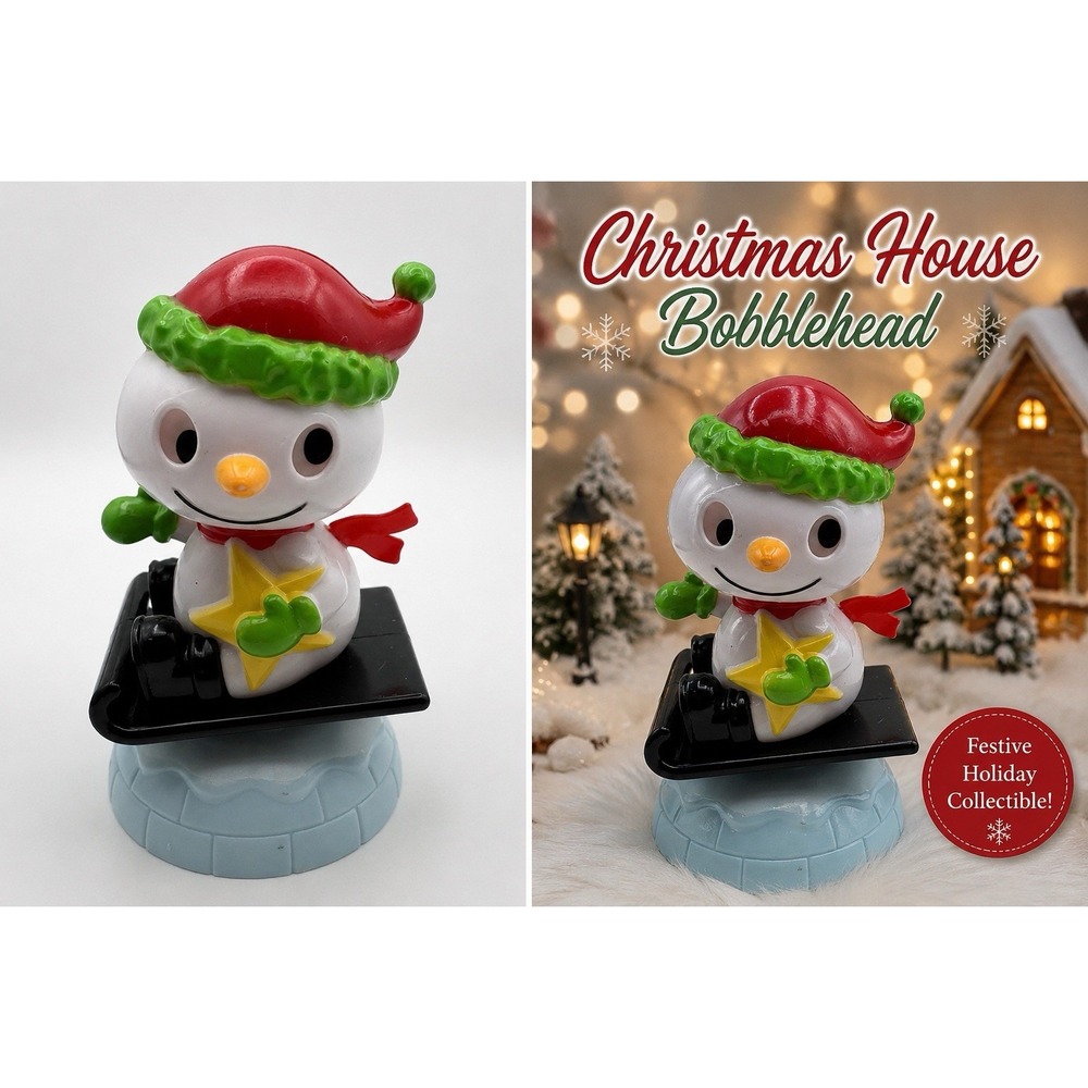 Christmas House Solar Powered Dancing Bobblehead Sledding Snowman Figure Toy